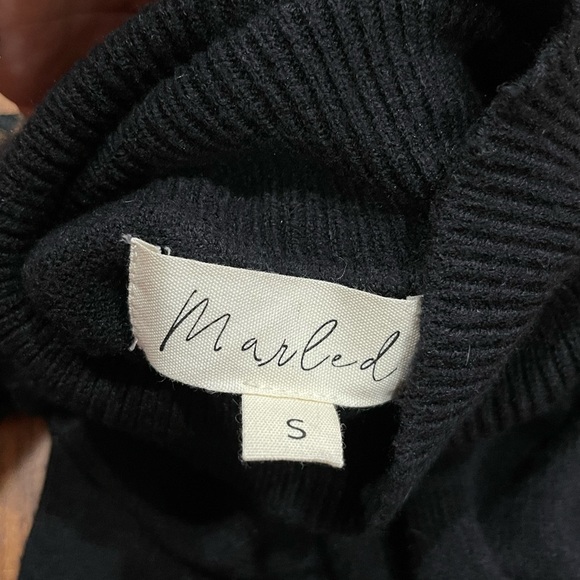 Marled Black Turtleneck Sweater with Sheer Sleeves - Picture 2 of 10